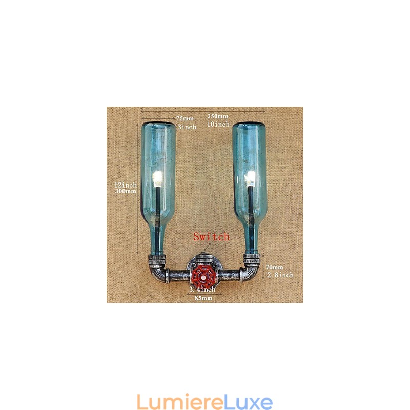 Applique murale rétro industrielle avec interrupteur à vent et bouteille d'eau, bleu