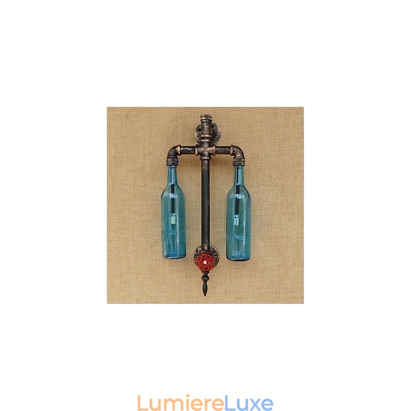 Lampe murale en fer avec interrupteur, style américain, pour restaurant, bar, bouteille de vin, bleu