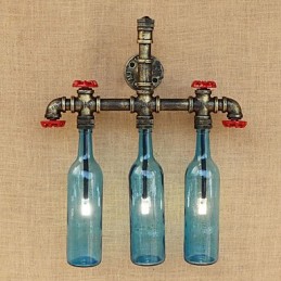 Applique murale rétro industrielle avec interrupteur à vent et bouteille d'eau, bleu