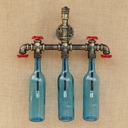 Applique murale rétro industrielle avec interrupteur à vent et bouteille d'eau, bleu