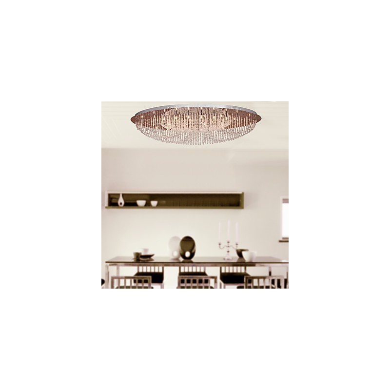 Plafonnier moderne contemporain en métal chromé et cristal