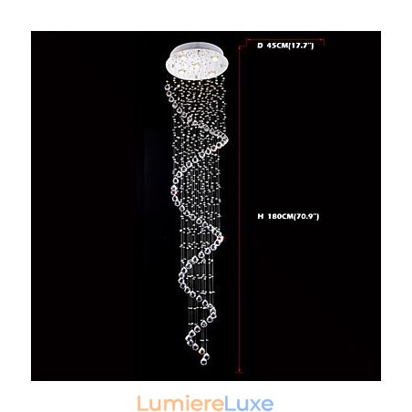Lustre suspendu en cristal à 5 lumières, design argenté, cristal transparent K9, hélice Lustre suspendu en cristal à 5 lumières, design argenté, cristal transparent K9, hélice