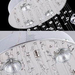 Lustre suspendu en cristal à 5 lumières, design argenté, cristal transparent K9, hélice
