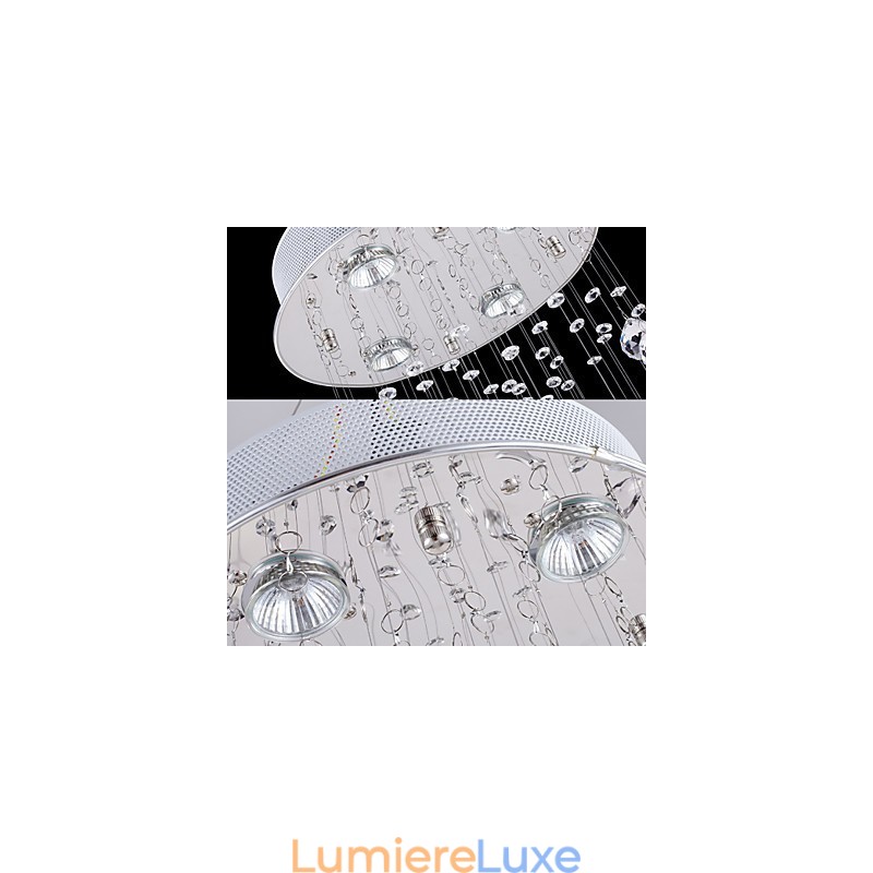 Lustre suspendu en cristal à 5 lumières, design argenté, cristal transparent K9, hélice