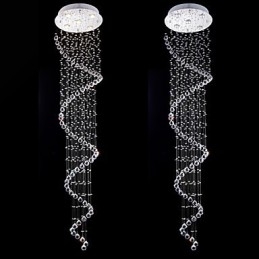 Lustre suspendu en cristal à 5 lumières, design argenté, cristal transparent K9, hélice