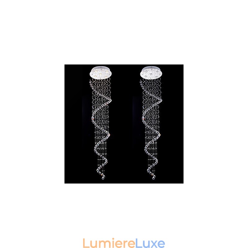 Lustre suspendu en cristal à 5 lumières, design argenté, cristal transparent K9, hélice