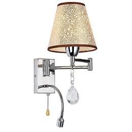 Applique murale pour chambre à coucher, lampe de lecture, lampe en tissu, moderne, contemporaine, style campagnard, avec bras pivotant en cristal