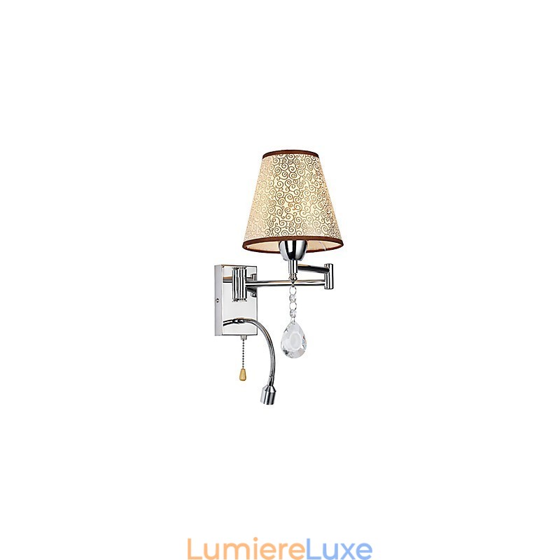Applique murale pour chambre à coucher, lampe de lecture, lampe en tissu, moderne, contemporaine, style campagnard, avec bras pivotant en cristal