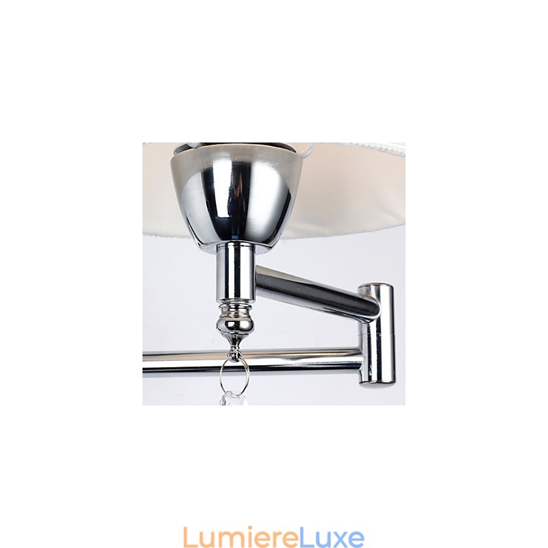 Applique murale pour chambre à coucher, lampe de lecture, lampe en tissu, moderne, contemporaine, style campagnard, avec bras pivotant en cristal