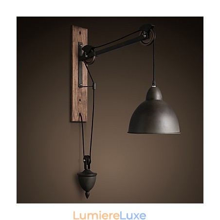 Applique murale de style country américain rétro créative Lampe murale à poulie en bois Applique murale de style country américain rétro créative Lampe murale à poulie en bois