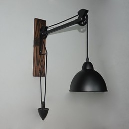 Applique murale de style country américain rétro créative Lampe murale à poulie en bois