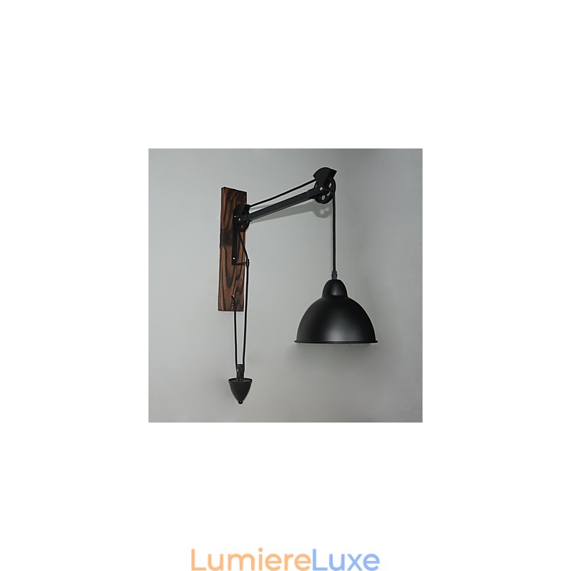 Applique murale de style country américain rétro créative Lampe murale à poulie en bois
