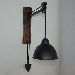 Applique murale de style country américain rétro créative Lampe murale à poulie en bois