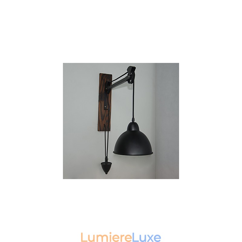 Applique murale de style country américain rétro créative Lampe murale à poulie en bois