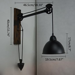 Applique murale de style country américain rétro créative Lampe murale à poulie en bois