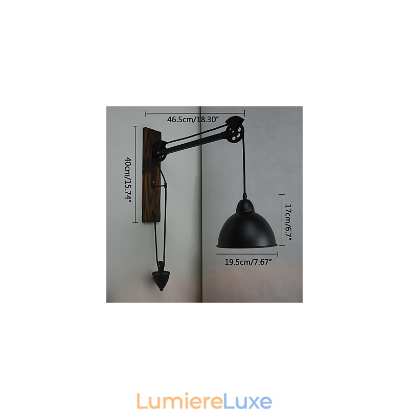 Applique murale de style country américain rétro créative Lampe murale à poulie en bois