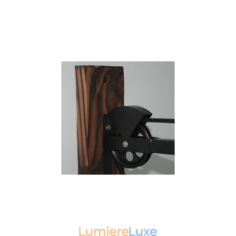 Applique murale de style country américain rétro créative Lampe murale à poulie en bois