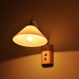 Lampe murale simple, lampe de chevet avec abat-jour en verre et bois massif pour chambre à coucher, commode, salon, chambre de bébé, dortoir universitaire, table basse, bibliothèque