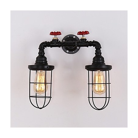 Applique murale rétro industrielle à 2 têtes, style loft simple, cage à oiseaux noire, en métal, pour salle à manger, cuisine, bar, café, décoration Applique murale rétro industrielle à 2 têtes, style loft simple, cage à oiseaux noire, en métal, pour salle à manger, cuisine, bar, café, décoration