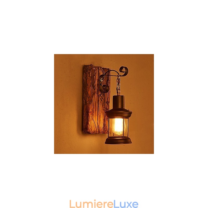 Applique murale industrielle vintage rétro en bois et métal à tête unique, idéale pour la maison, l'hôtel, le couloir ou la décoration