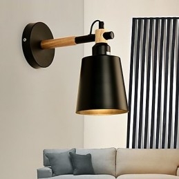 Applique murale vintage en bois Art déco en métal rustique pour salon, salle à manger, couloir, noir et blanc en option
