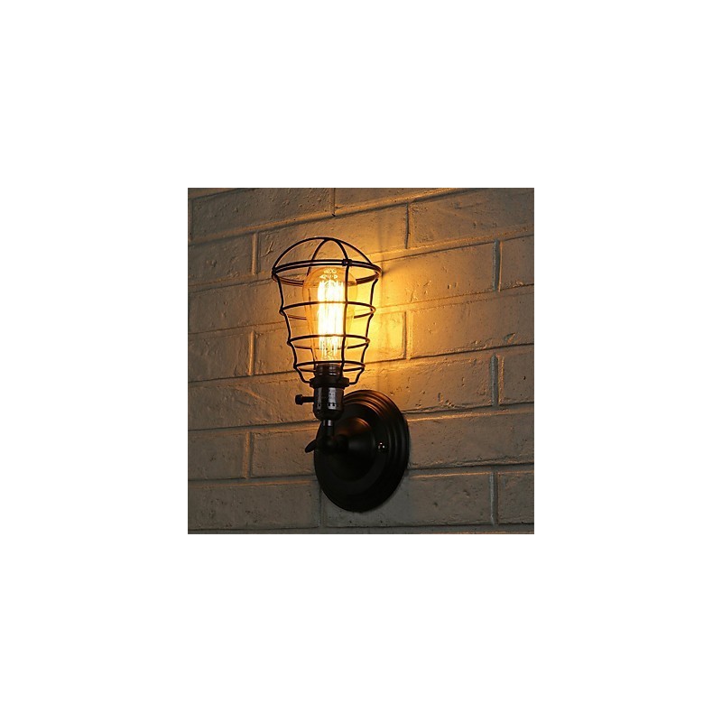 Applique murale vintage industrielle à 1 lumière en métal noir avec interrupteur, idéale pour un salon, une salle à manger, un couloir, un café, un bar ou un bar