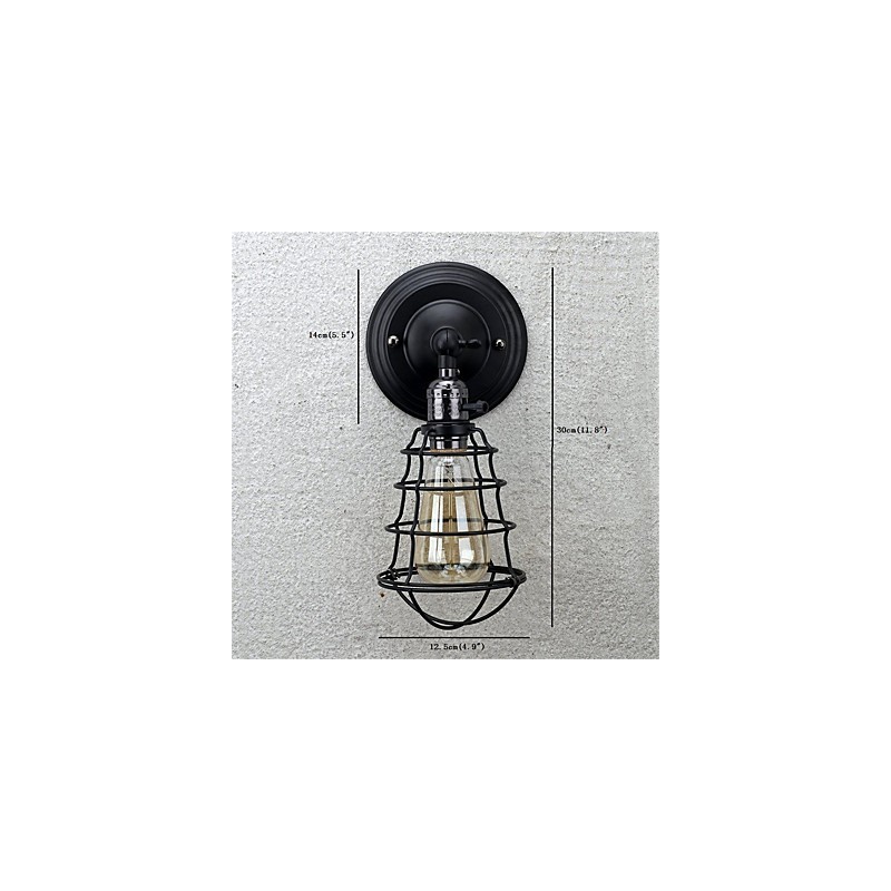 Applique murale vintage industrielle à 1 lumière en métal noir avec interrupteur, idéale pour un salon, une salle à manger, un couloir, un café, un bar ou un bar