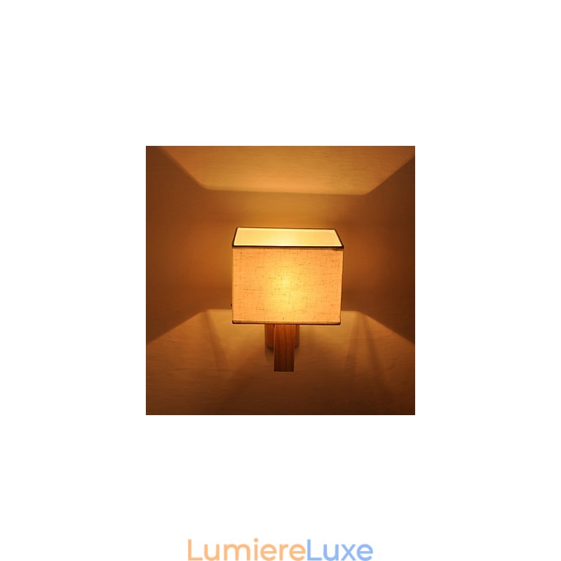 Lampe murale simple, lampe de chevet, lampe de bureau avec abat-jour en tissu et bois massif pour chambre à coucher, commode, salon, chambre de bébé