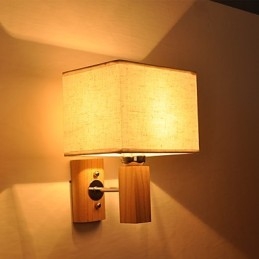 Lampe murale simple, lampe de chevet, lampe de bureau avec abat-jour en tissu et bois massif pour chambre à coucher, commode, salon, chambre de bébé