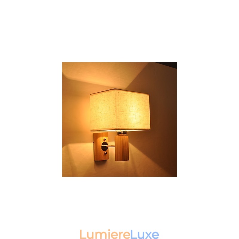 Lampe murale simple, lampe de chevet, lampe de bureau avec abat-jour en tissu et bois massif pour chambre à coucher, commode, salon, chambre de bébé