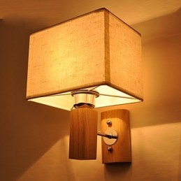 Lampe murale simple, lampe de chevet, lampe de bureau avec abat-jour en tissu et bois massif pour chambre à coucher, commode, salon, chambre de bébé