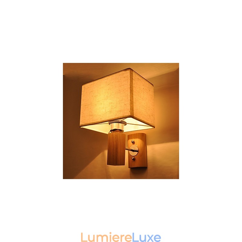 Lampe murale simple, lampe de chevet, lampe de bureau avec abat-jour en tissu et bois massif pour chambre à coucher, commode, salon, chambre de bébé