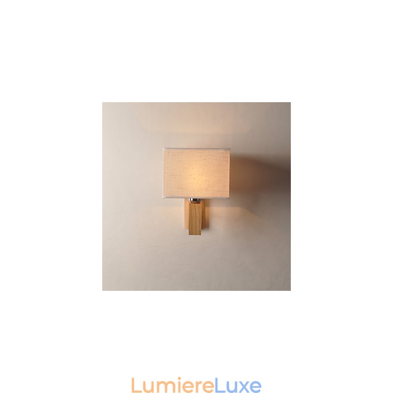 Lampe murale simple, lampe de chevet, lampe de bureau avec abat-jour en tissu et bois massif pour chambre à coucher, commode, salon, chambre de bébé