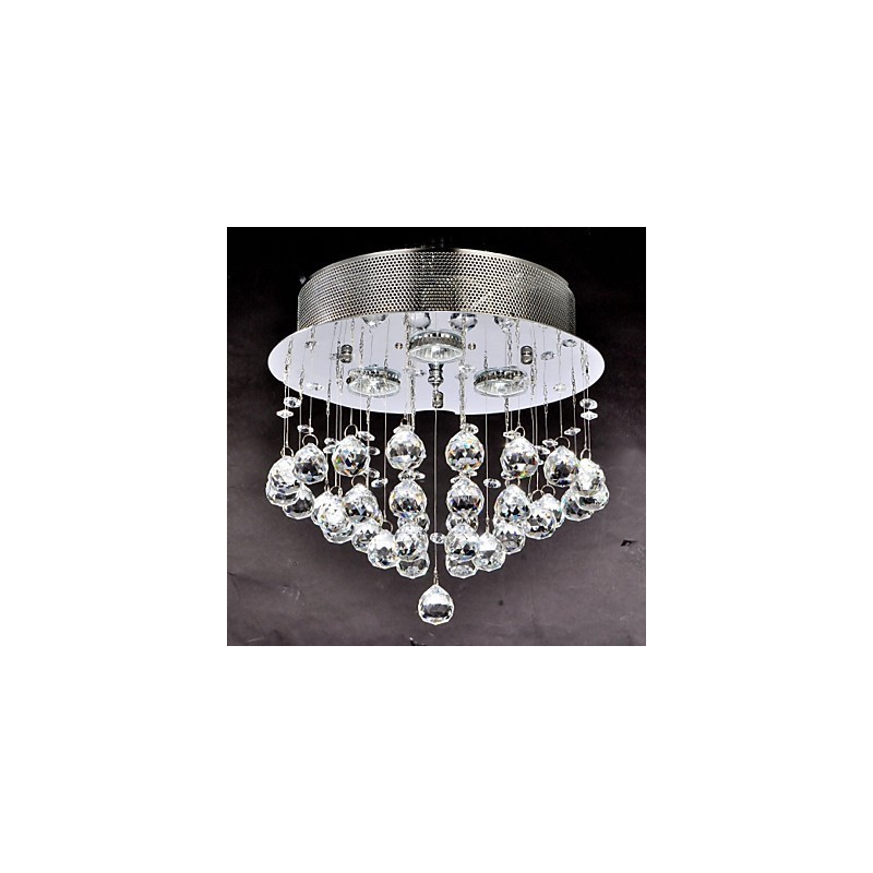 Plafonnier traditionnel classique en métal chromé et cristal