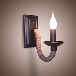 Applique murale rétro en corde de chanvre, lampe à bougie en fer à personnalité créative