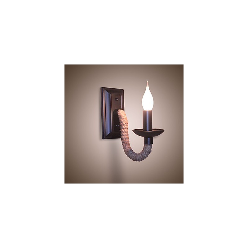 Applique murale rétro en corde de chanvre, lampe à bougie en fer à personnalité créative