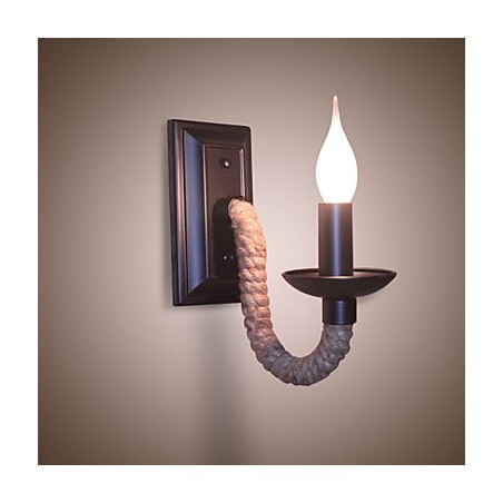 Applique murale rétro en corde de chanvre, lampe à bougie en fer à personnalité créative Applique murale rétro en corde de chanvre, lampe à bougie en fer à personnalité créative