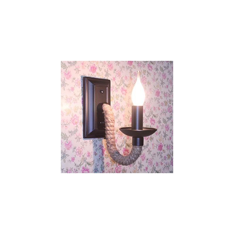 Applique murale rétro en corde de chanvre, lampe à bougie en fer à personnalité créative