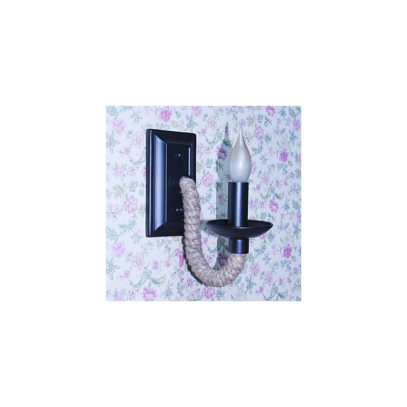 Applique murale rétro en corde de chanvre, lampe à bougie en fer à personnalité créative