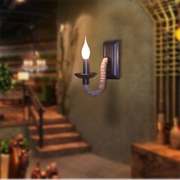 Applique murale rétro en corde de chanvre, lampe à bougie en fer à personnalité créative