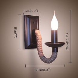 Applique murale rétro en corde de chanvre, lampe à bougie en fer à personnalité créative
