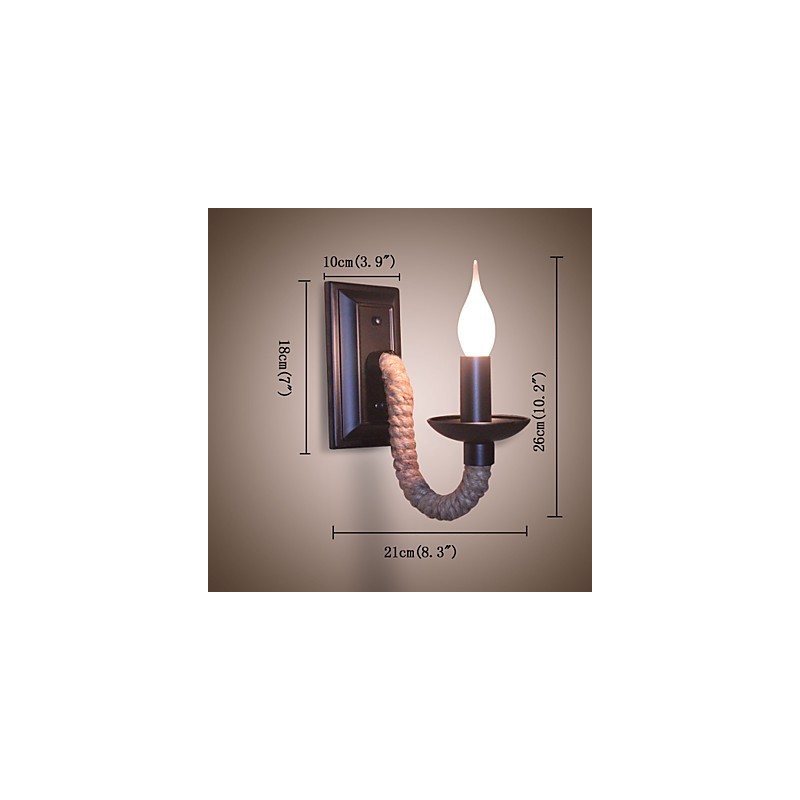 Applique murale rétro en corde de chanvre, lampe à bougie en fer à personnalité créative