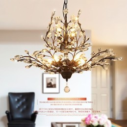 Plafonnier vintage en cristal 8 lumières, peinture métal noir ou doré