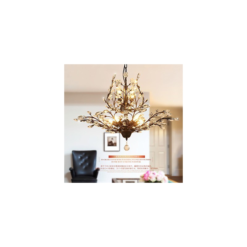 Plafonnier vintage en cristal 8 lumières, peinture métal noir ou doré