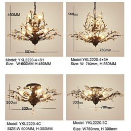 Plafonnier vintage en cristal 8 lumières, peinture métal noir ou doré
