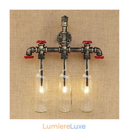 Applique murale rétro industrielle avec interrupteur à vent et bouteille d'eau Applique murale rétro industrielle avec interrupteur à vent et bouteille d'eau