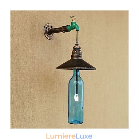 Lampe murale rétro en forme de bouteille de tuyau en fer pour décoration de bar ou d'hôtel Lampe murale rétro en forme de bouteille de tuyau en fer pour décoration de bar ou d'hôtel