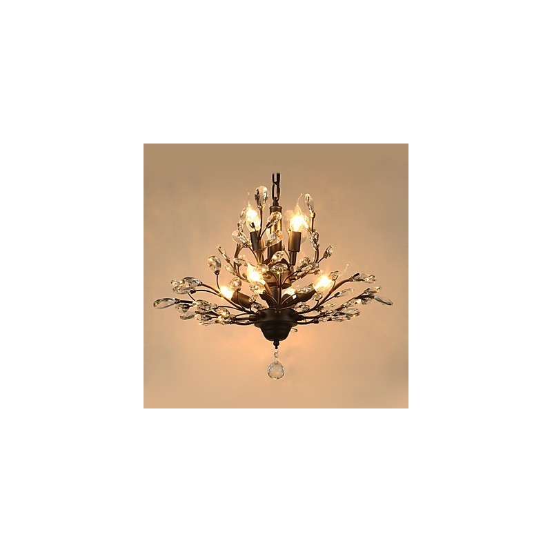 Plafonnier vintage en cristal 8 lumières, peinture métal noir ou doré