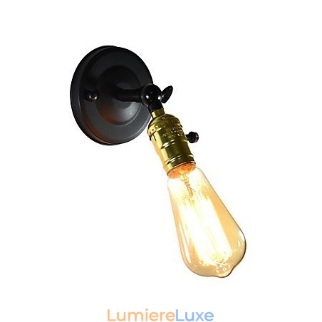 Applique murale en fer noir simple et rétro, lampe murale décorative à une tête, style européen Applique murale en fer noir simple et rétro, lampe murale décorative à une tête, style européen