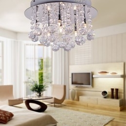 Plafonnier moderne contemporain en métal chromé et cristal
